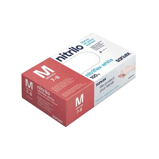Guantes de Nitrilo Blancos sin Polvo Santex | Pack de 100 Uds. Grado Médico Clase I