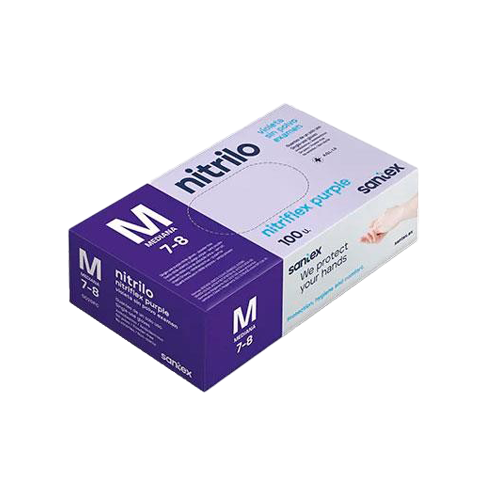 Guantes nitrilo sin polvo violeta, 100 uds. SANTEX