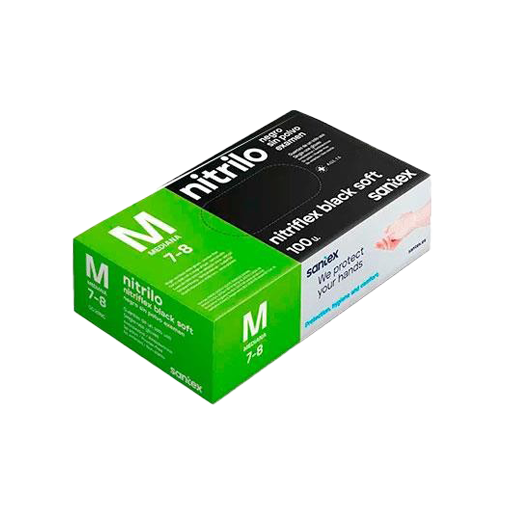 Guantes nitrilo sin polvo negros, 100 uds. SANTEX
