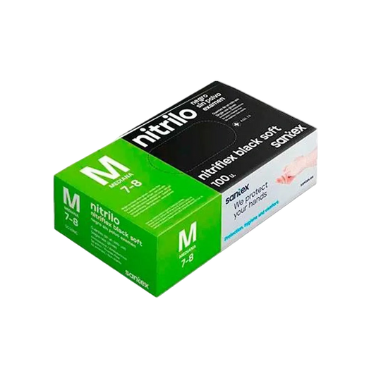 Guantes nitrilo sin polvo, color negros, marca Santex, 100 uds.