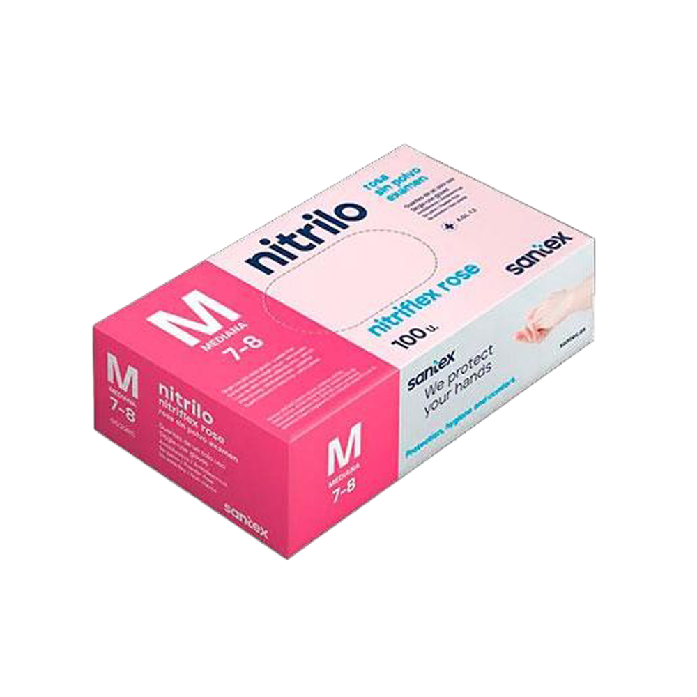 Guantes nitrilo sin polvo rosas, 100 uds. SANTEX