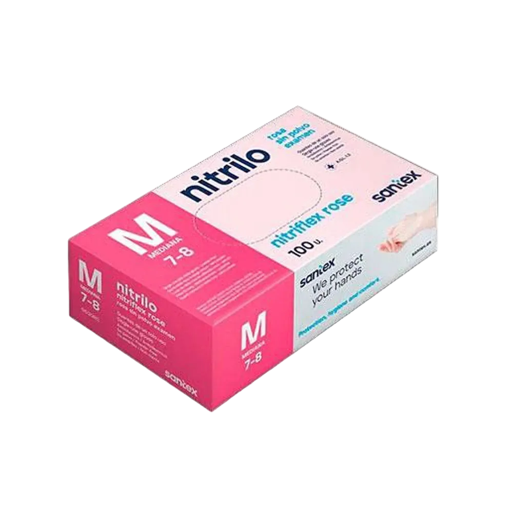 Guantes de Nitrilo Rosas sin Polvo Santex | Pack de 100 Uds. Grado Médico Clase I