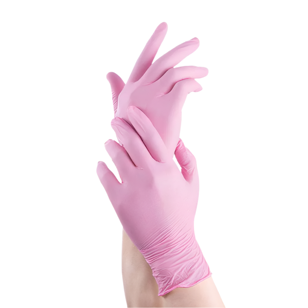 Guantes nitrilo sin polvo de color rosa, marca Santex, 100 uds
