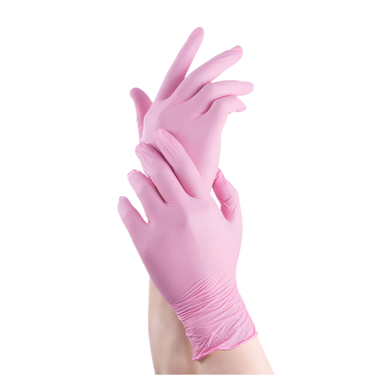 Guantes nitrilo sin polvo de color rosa, marca Santex, 100 uds