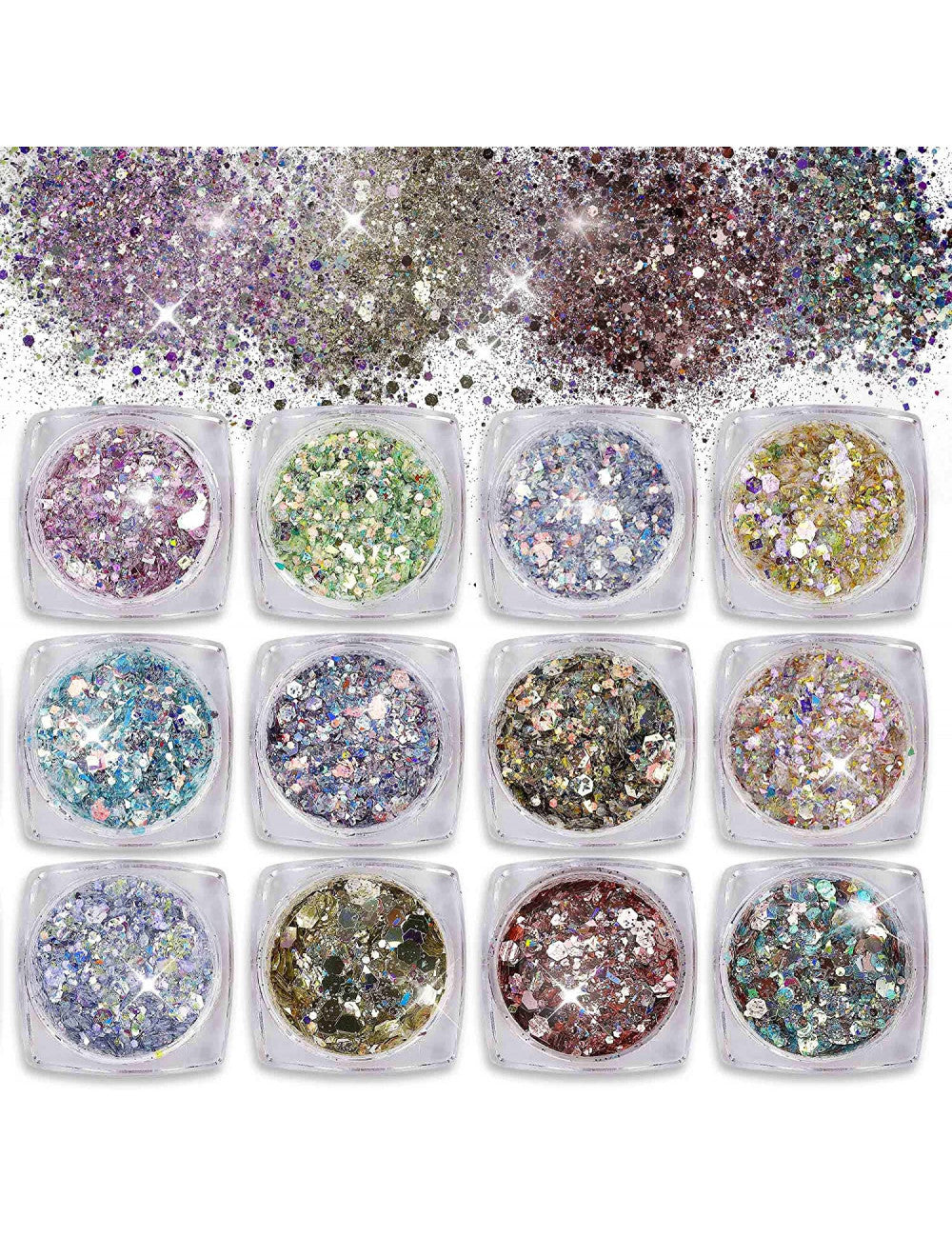 pollie Glitter surtido brillo nail art, 12 uds.