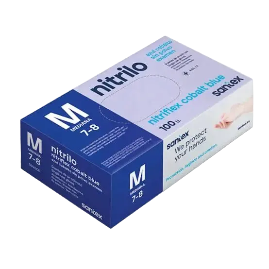 Guantes de Nitrilo Azul Cobalto sin Polvo Santex | Pack de 100 Uds. Grado Médico Clase I
