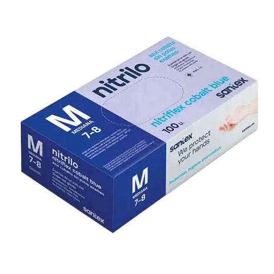 Guantes de Nitrilo Azul Cobalto sin Polvo Santex | Pack de 100 Uds. Grado Médico Clase I