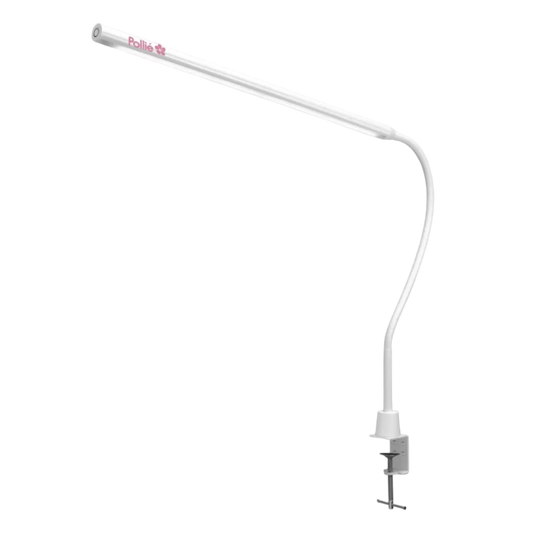 Lámpara de sobremesa extra‑larga 10 W 56 LED · 3 modos · pinza y brazo flexible