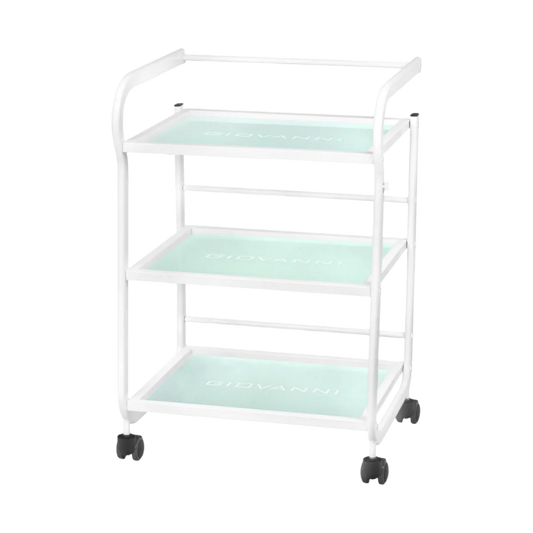 Carrito auxiliar de estética con estanterías de cristal