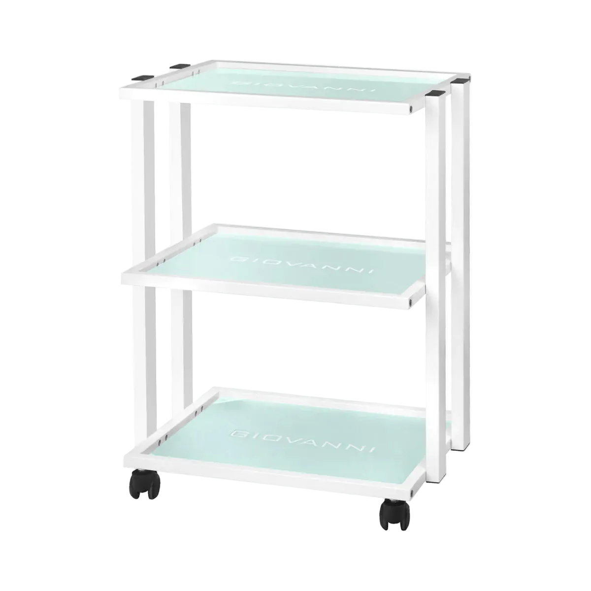 Mesa Auxiliar de Estética Giovanni 1041 Blanca: cristal templado, chasis metálico y movilidad sin ruido