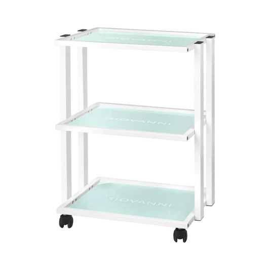 Mesa Auxiliar de Estética Giovanni 1041 Blanca: cristal templado, chasis metálico y movilidad sin ruido