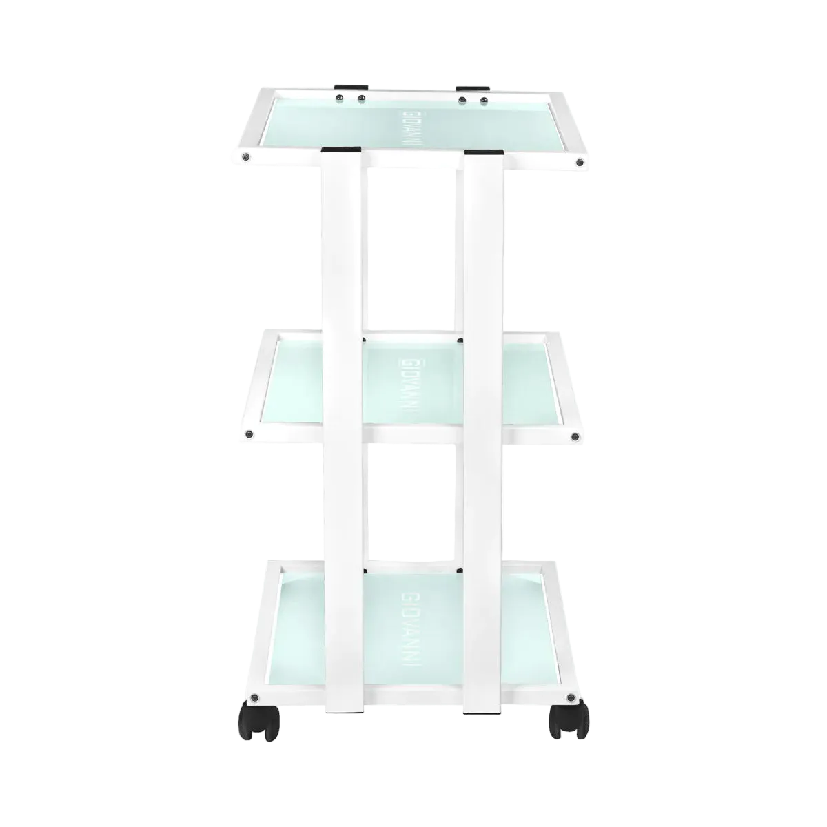 Mesa Auxiliar de Estética Giovanni 1041 Blanca: cristal templado, chasis metálico y movilidad sin ruido