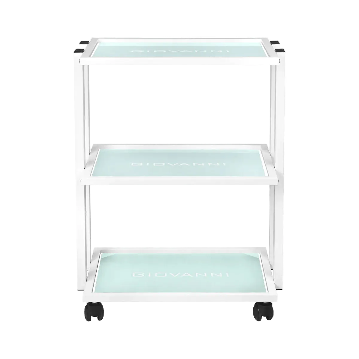 Mesa Auxiliar de Estética Giovanni 1041 Blanca: cristal templado, chasis metálico y movilidad sin ruido