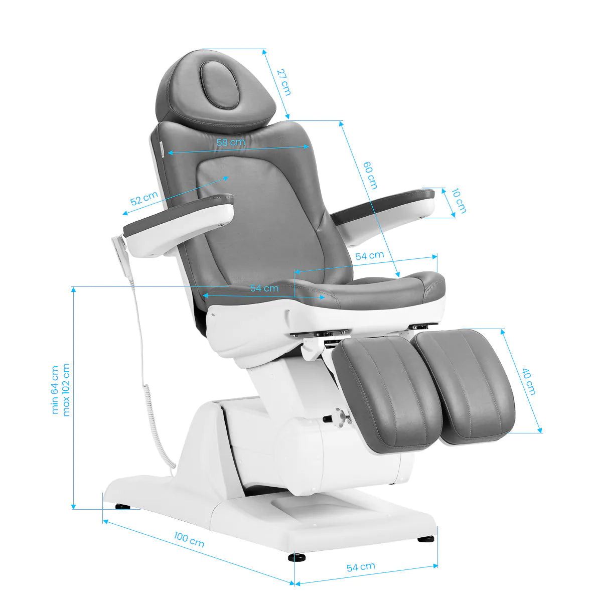 Sillón de pedicura eléctrico de 3 motores mod. 870S, color gris, dimensiones
