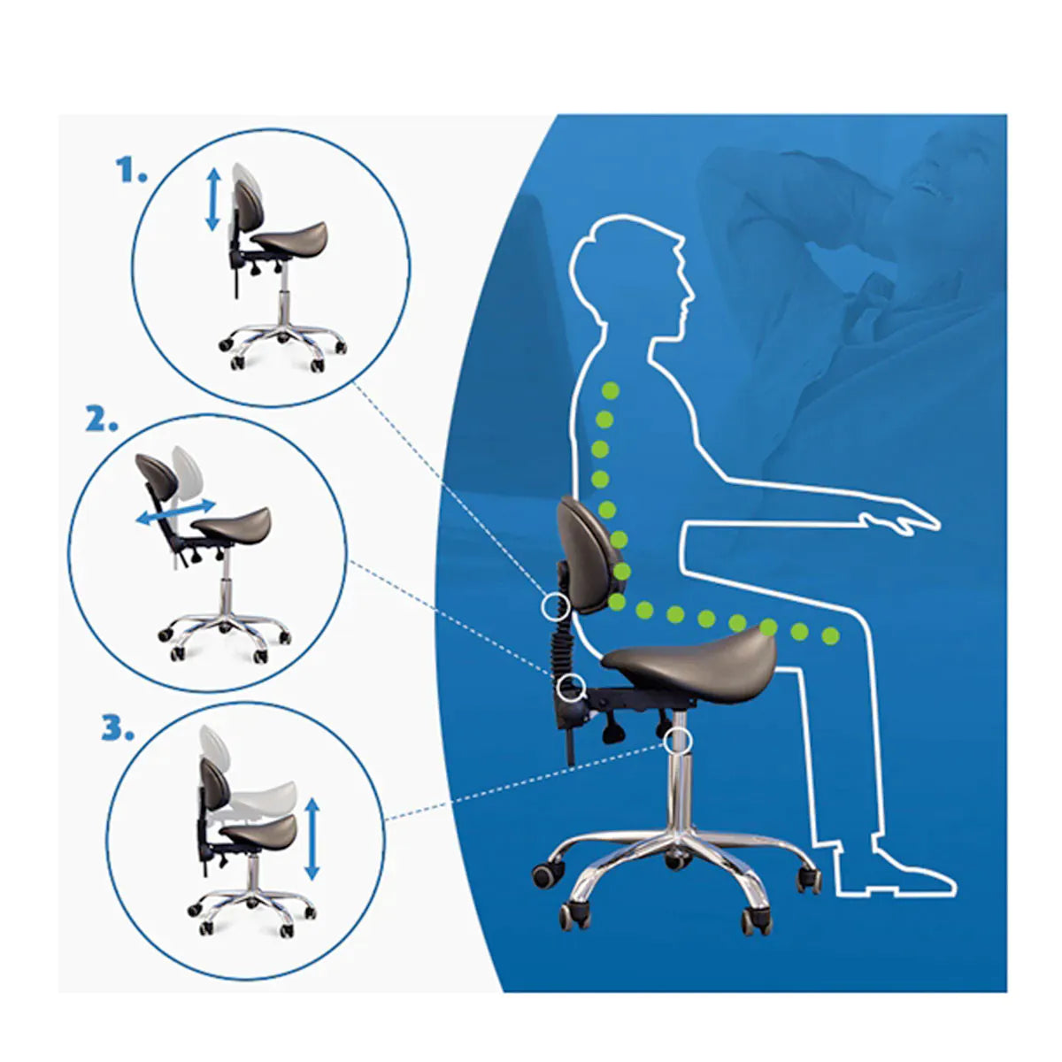 Chaise rodéo ergonomique hydraulique à 3 vérins, mod. 1025