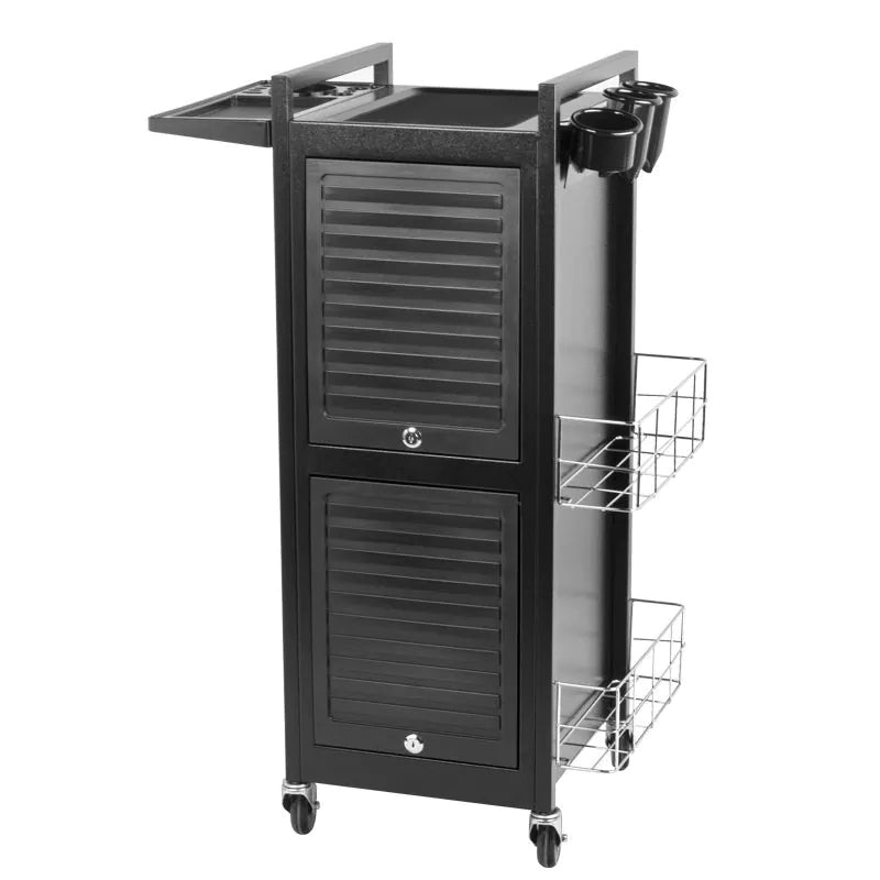 Carrito Auxiliar de Peluquería Térmico en Acero | Puertas con Cerradura y Bandeja Plegable