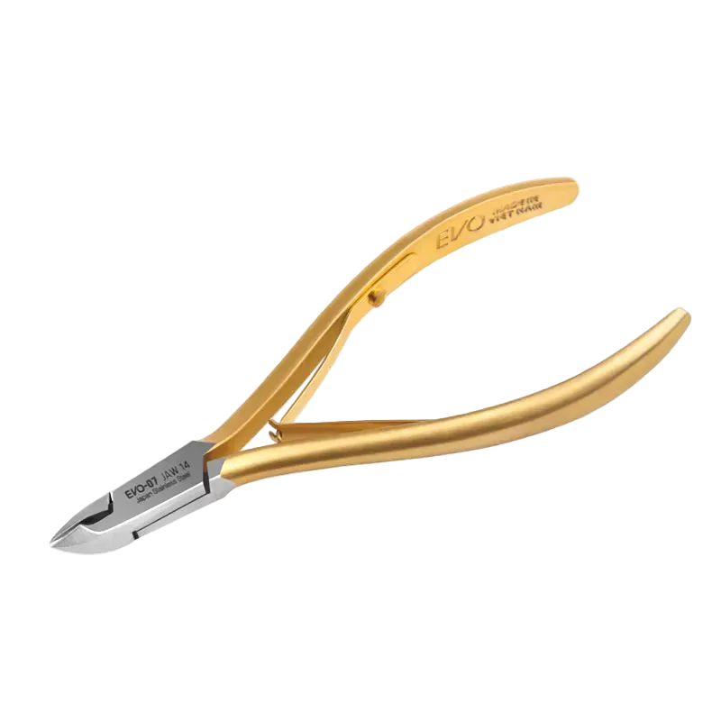 Alicates para Cutículas Nghia Evo 07 | Tamaño 14 (6 mm), Acero Quirúrgico y Mango Bañado en Oro