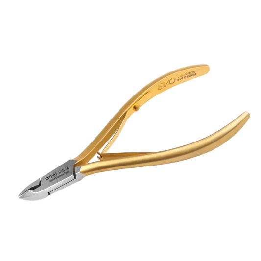 Alicates para Cutículas Nghia Evo 07 | Tamaño 14 (6 mm), Acero Quirúrgico y Mango Bañado en Oro