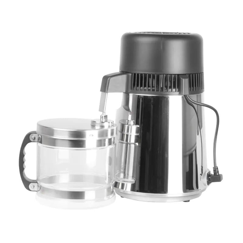 Destilador de Agua Inox 4 L | 1 L/h - 750 W con Recipiente Colector de Vidrio