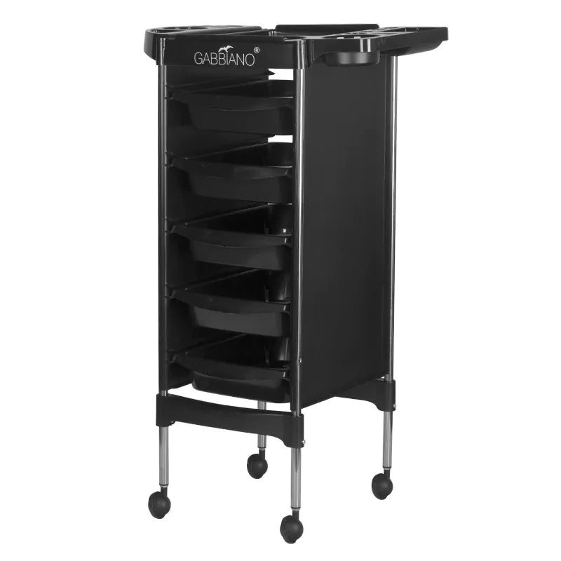 Carrito Auxiliar de Peluquería Gabbiano | Estructura de Acero y Cajones de ABS Negro