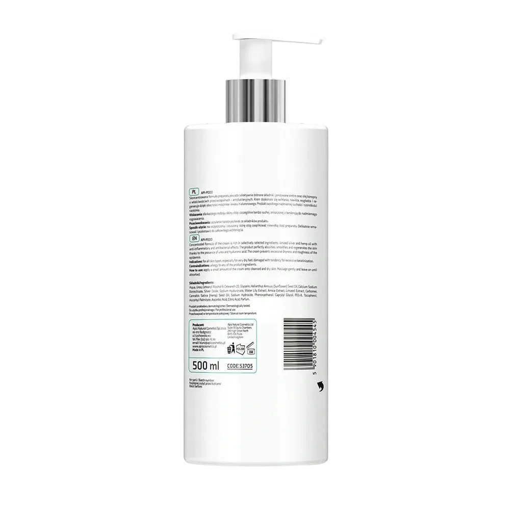 Crema Hidratante con Plata Ionizada y Aceite de Cáñamo para Pies 500 ml Apis Cosmetics