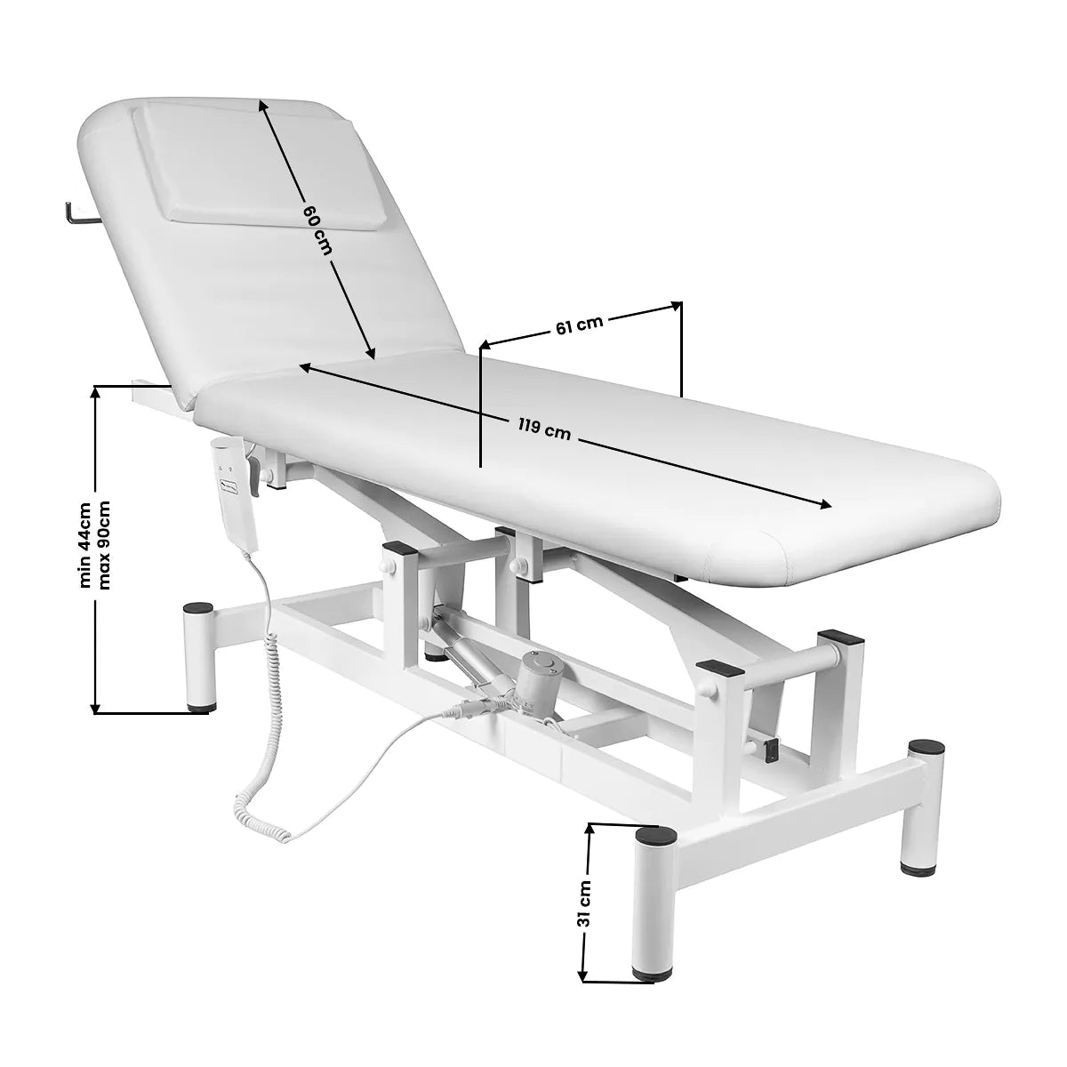 Camilla eléctrica para fisioterapia con agujero facial, color blanco