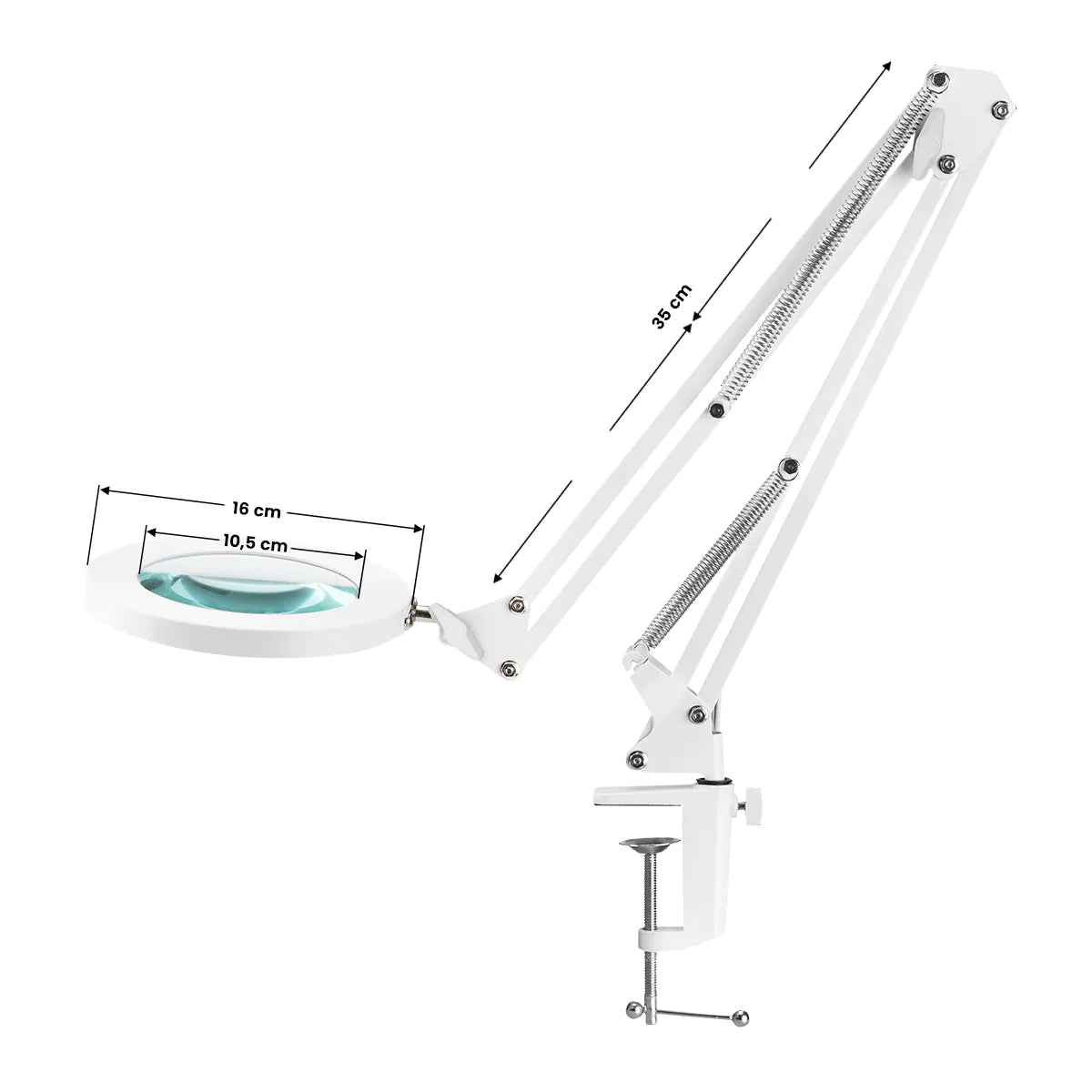 LED SMD lámpara lupa sobremesa, mod. 308, color blanco, dimensiones
