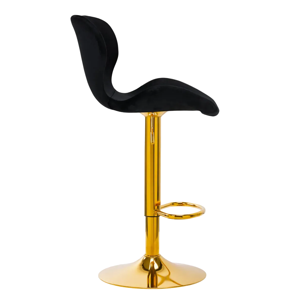 Taburete alto terciopelo negro hidráulico con base dorada