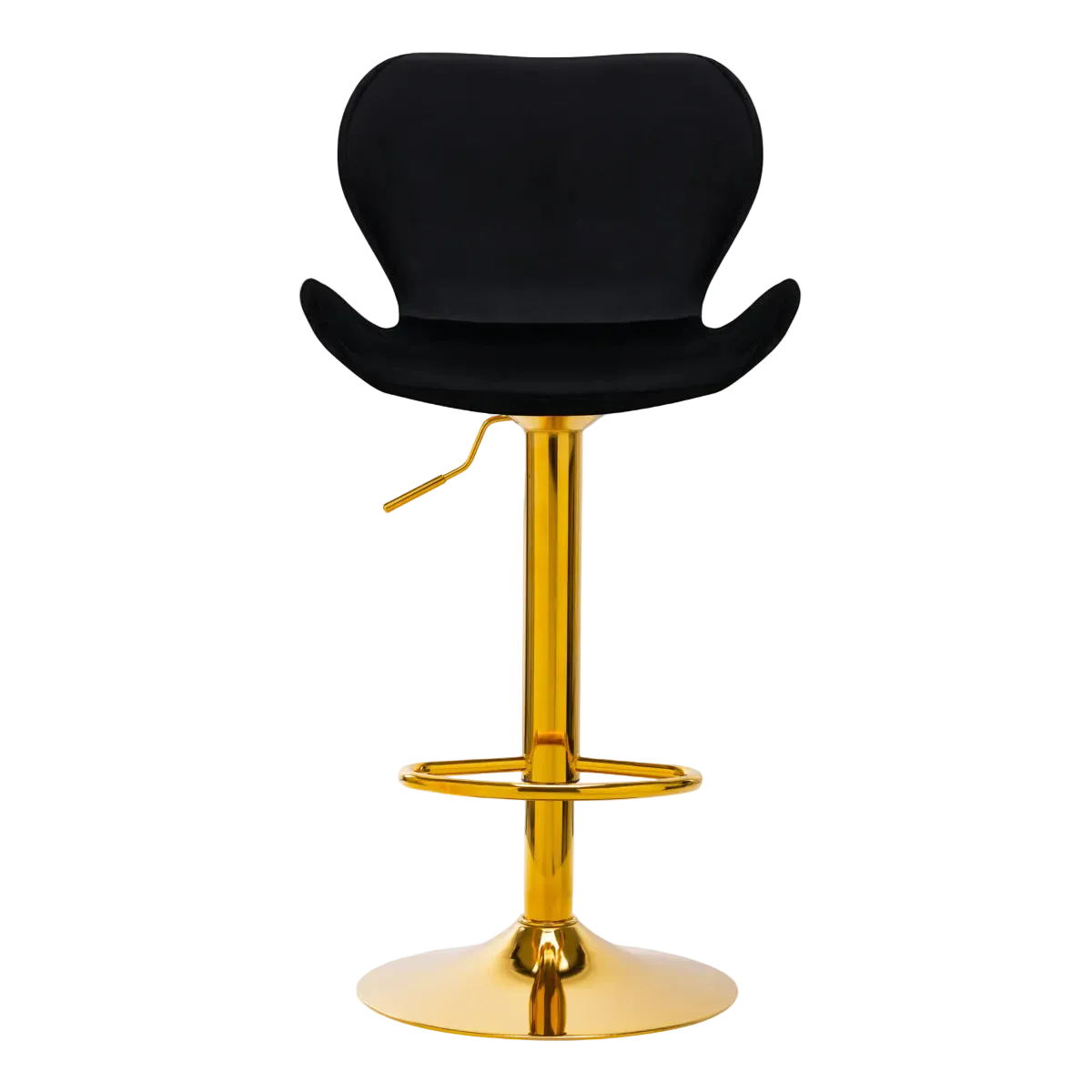 Taburete alto terciopelo negro hidráulico con base dorada