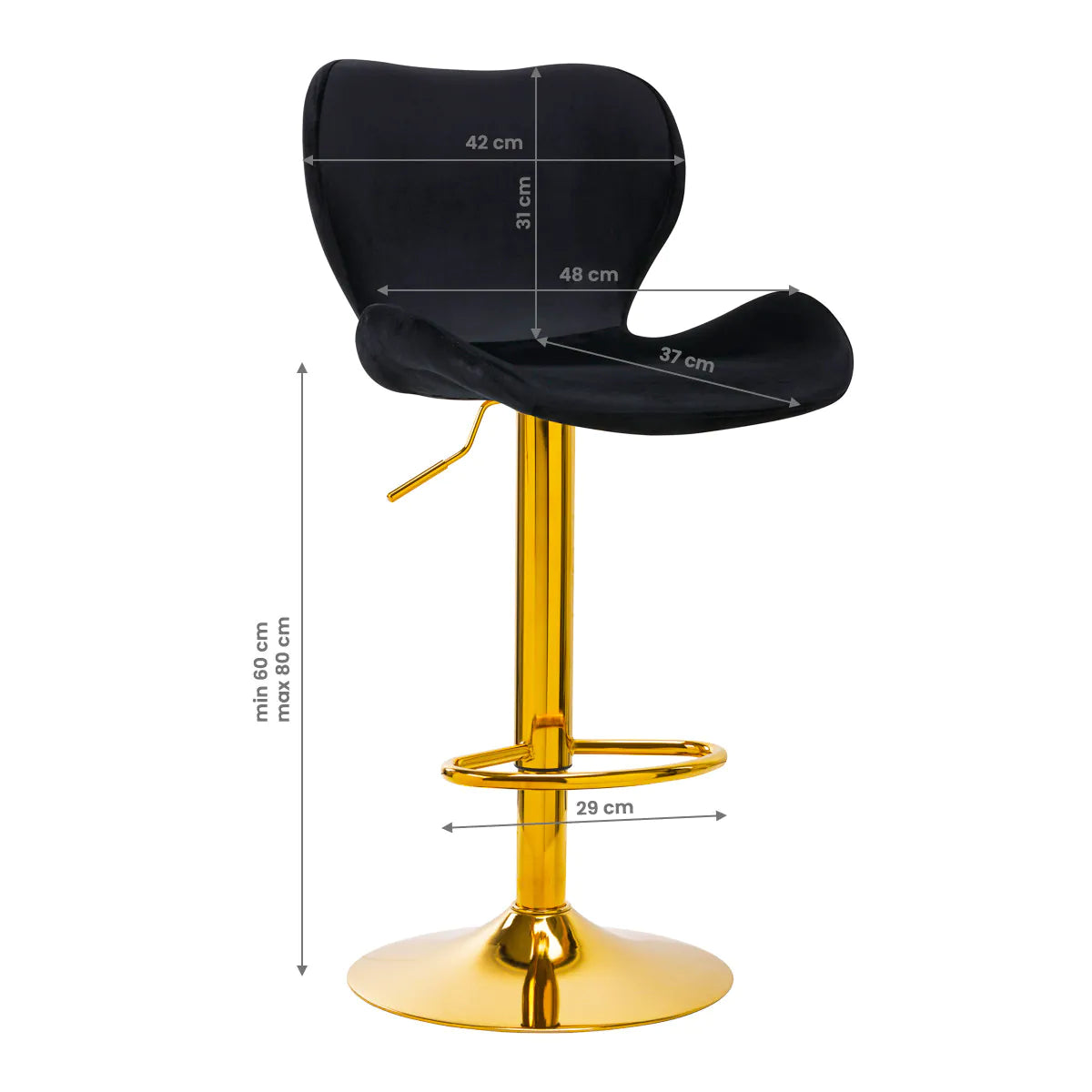Taburete alto ajustable terciopelo con base dorada