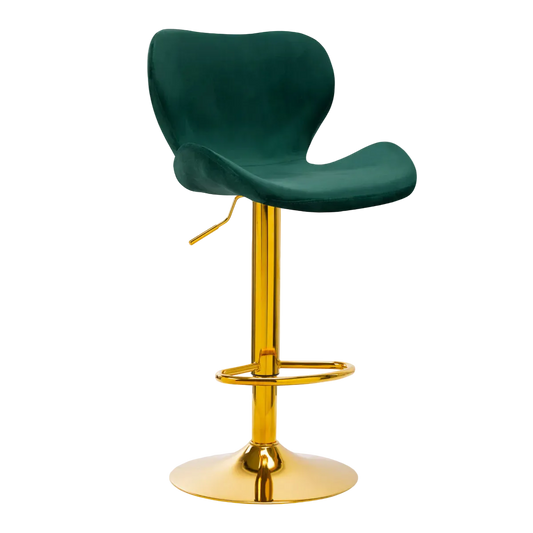Taburete alto terciopelo verde hidráulico con base dorada