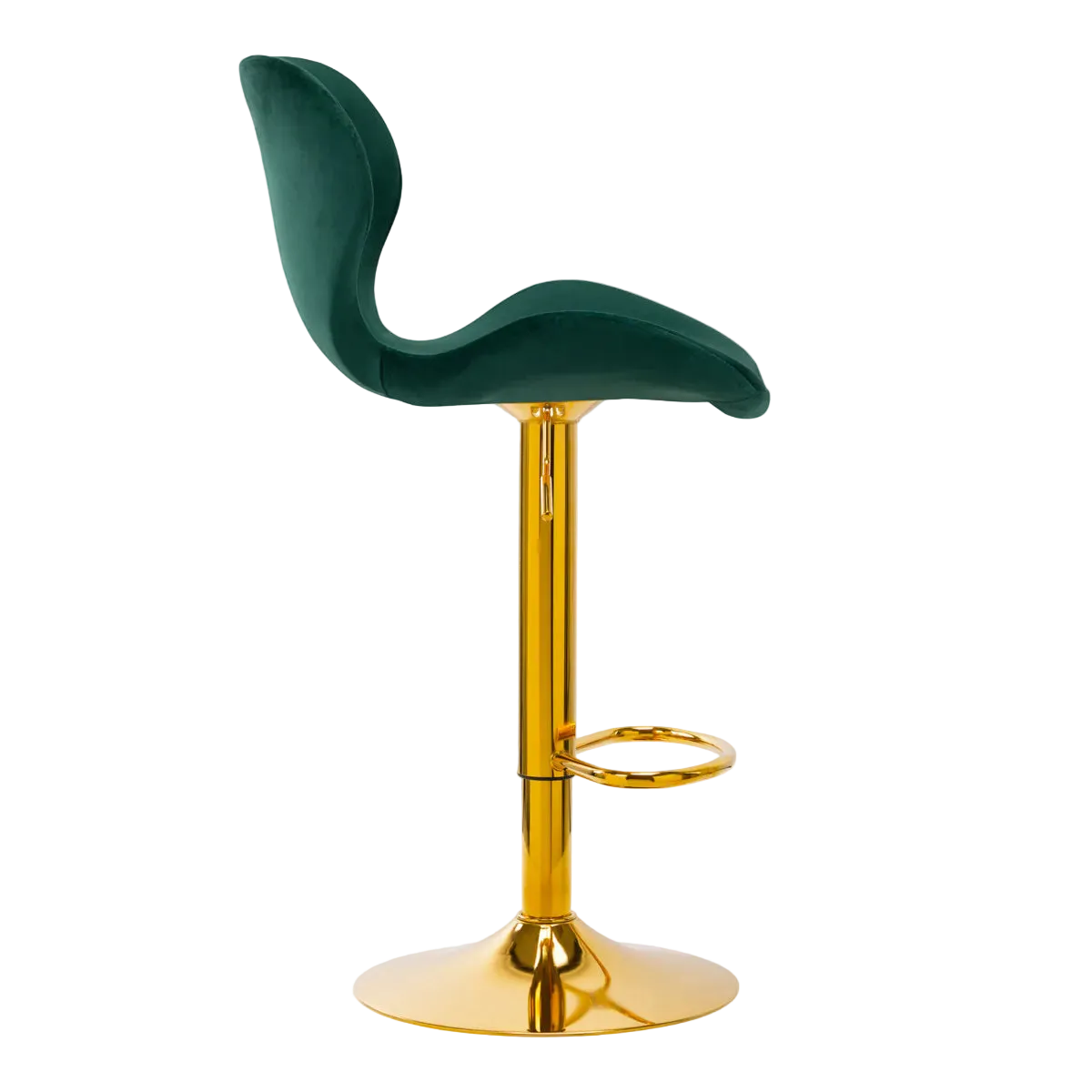 Taburete alto terciopelo verde hidráulico con base dorada