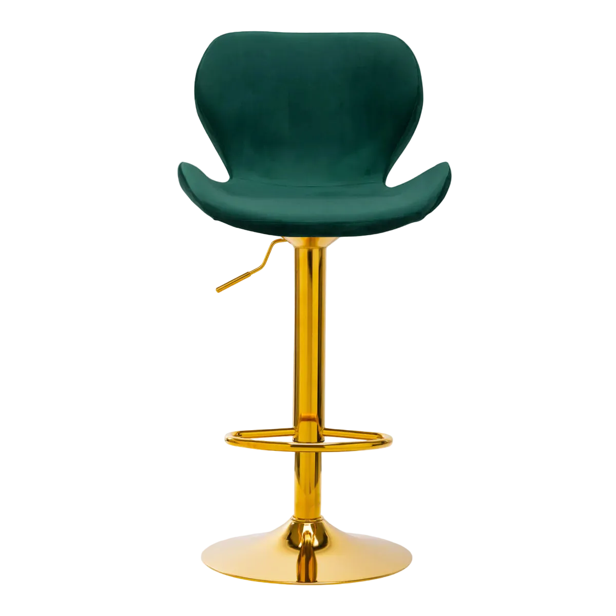 Taburete alto terciopelo verde hidráulico con base dorada