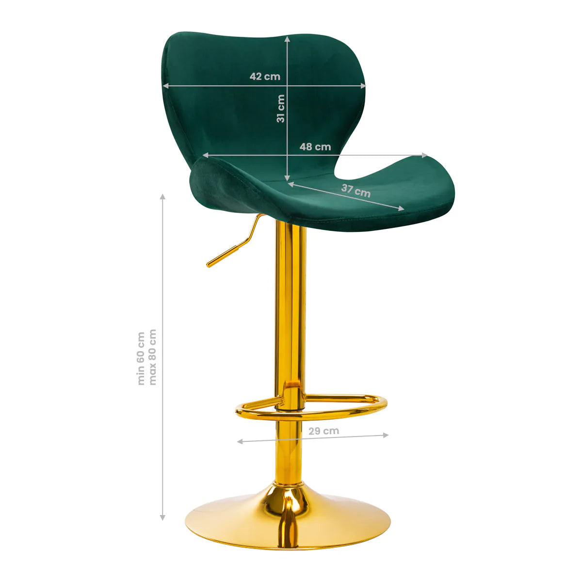 Taburete alto ajustable terciopelo con base dorada