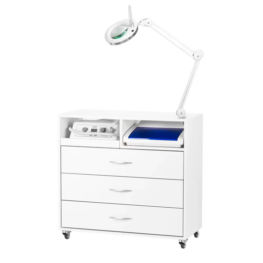 Estación de Trabajo Ergonómica Completa con Torno con Aspiración Exo Podo Line, Lámpara Lupa Elegante 6025 y Esterilizador UV-C