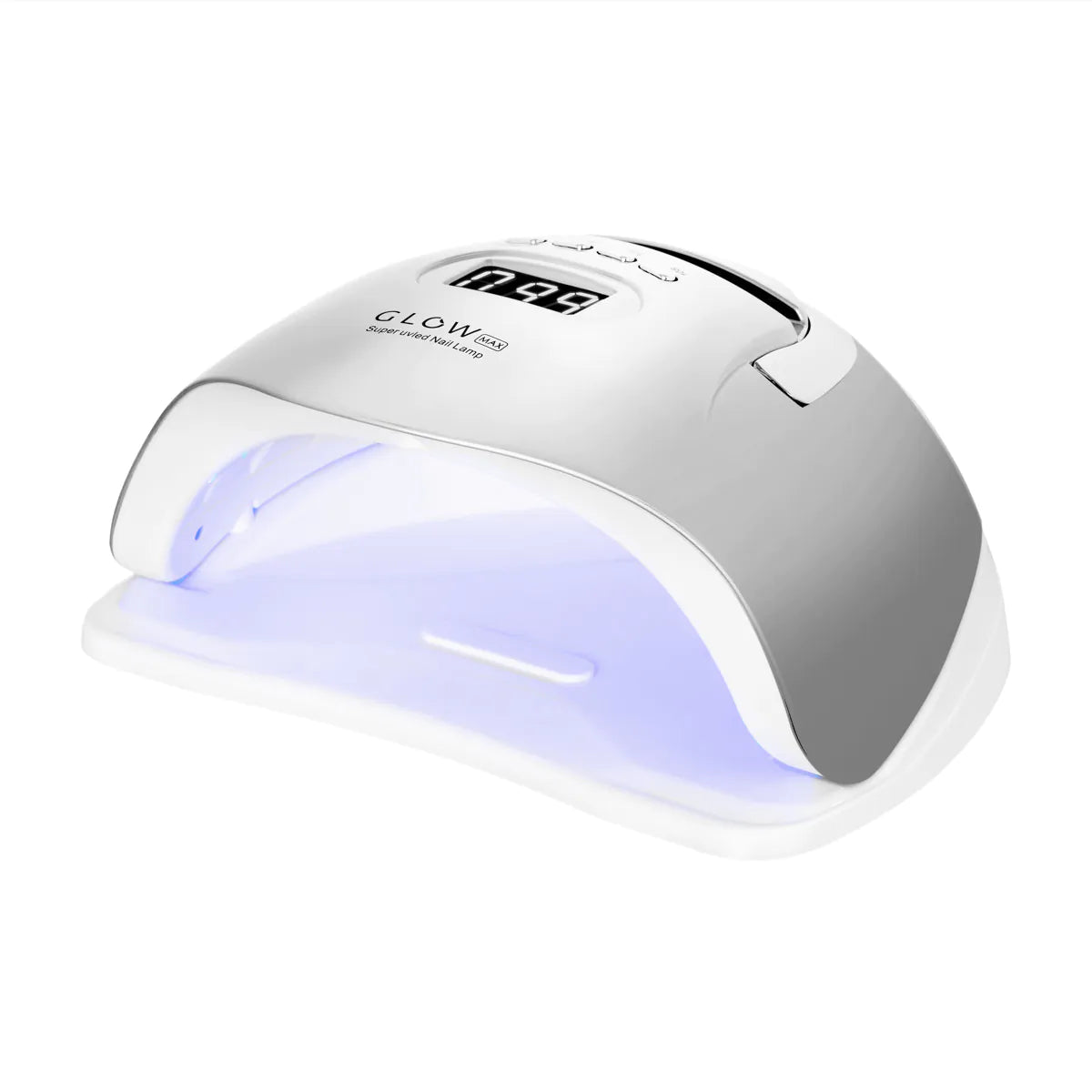 Lámpara Profesional Dual LED GLOW F2 220W | Curado Sombraless, Acabado Plata Espejado y Modo "Low Heat"