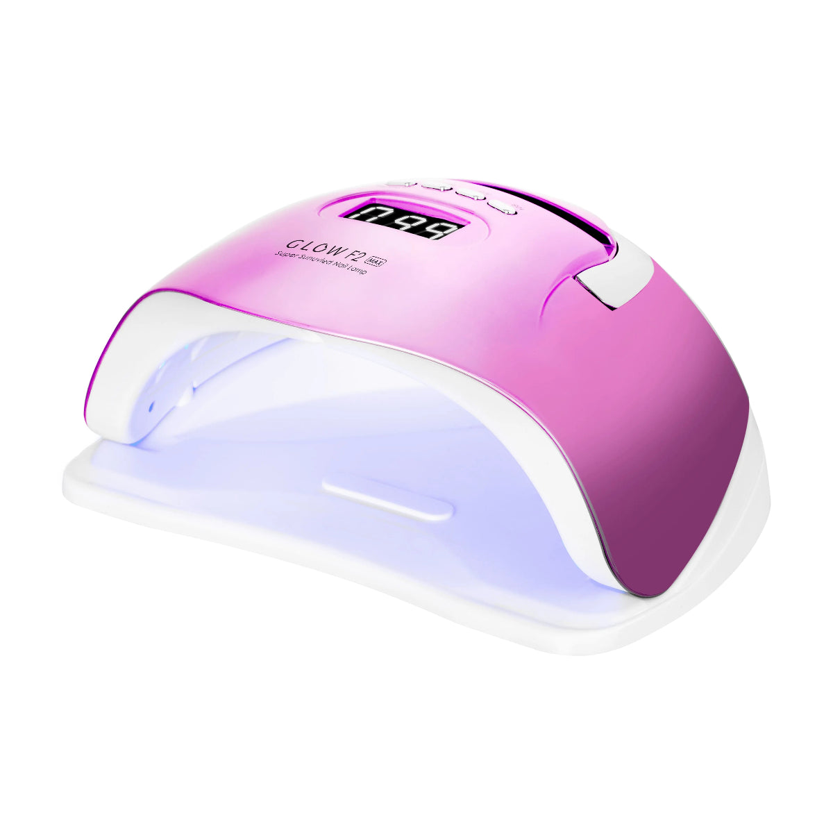 Lámpara Profesional Dual LED GLOW F2 220W | Curado Sombraless, Acabado Rosa Espejado y Modo "Low Heat"