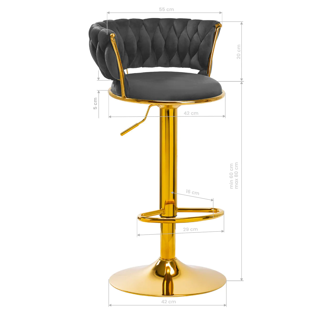 Tabouret haut en velours avec base dorée