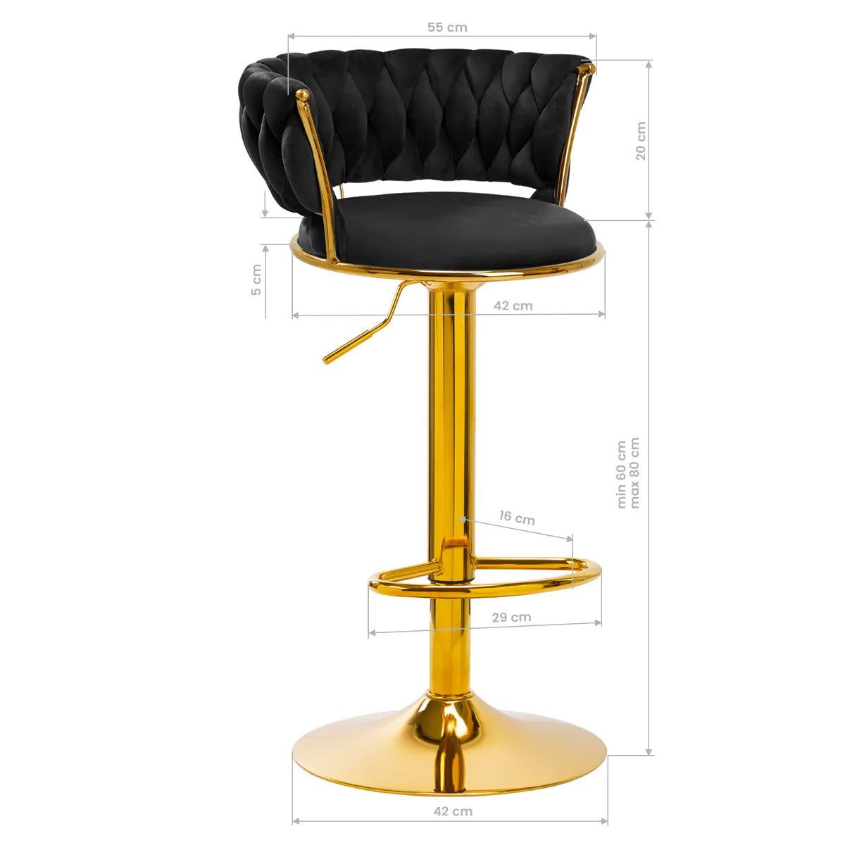 Tabouret haut en velours avec base dorée