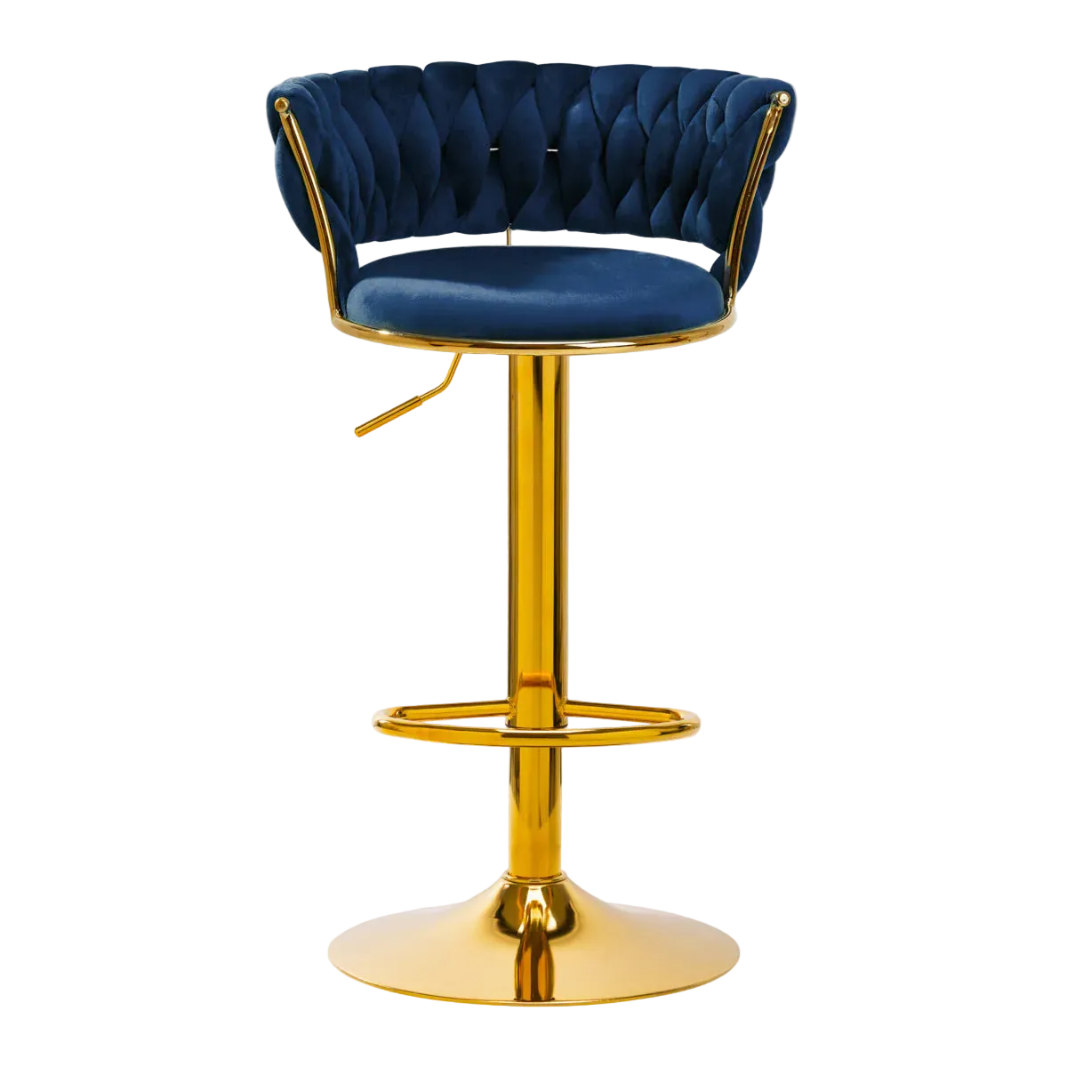 Taburete alto terciopelo con base dorada azul marino