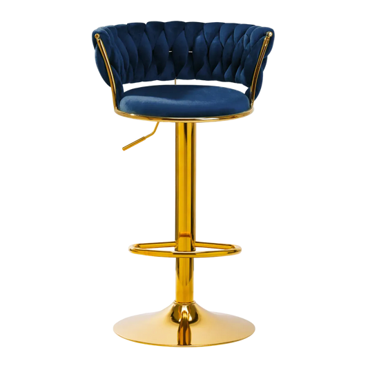 Taburete alto terciopelo con base dorada azul marino