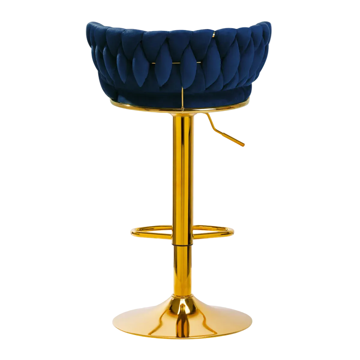 Taburete alto terciopelo con base dorada azul marino