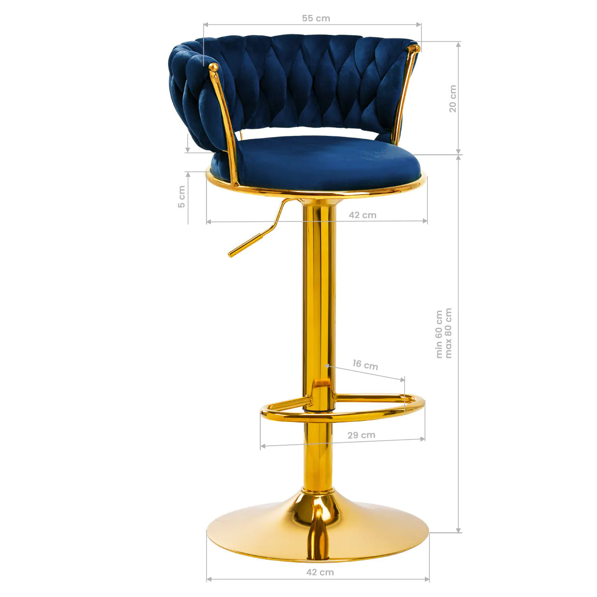 Tabouret haut en velours avec base dorée