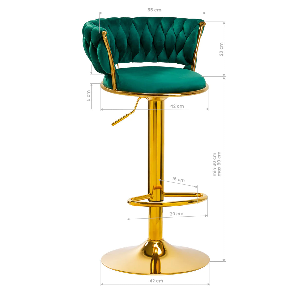 Tabouret haut en velours avec base dorée