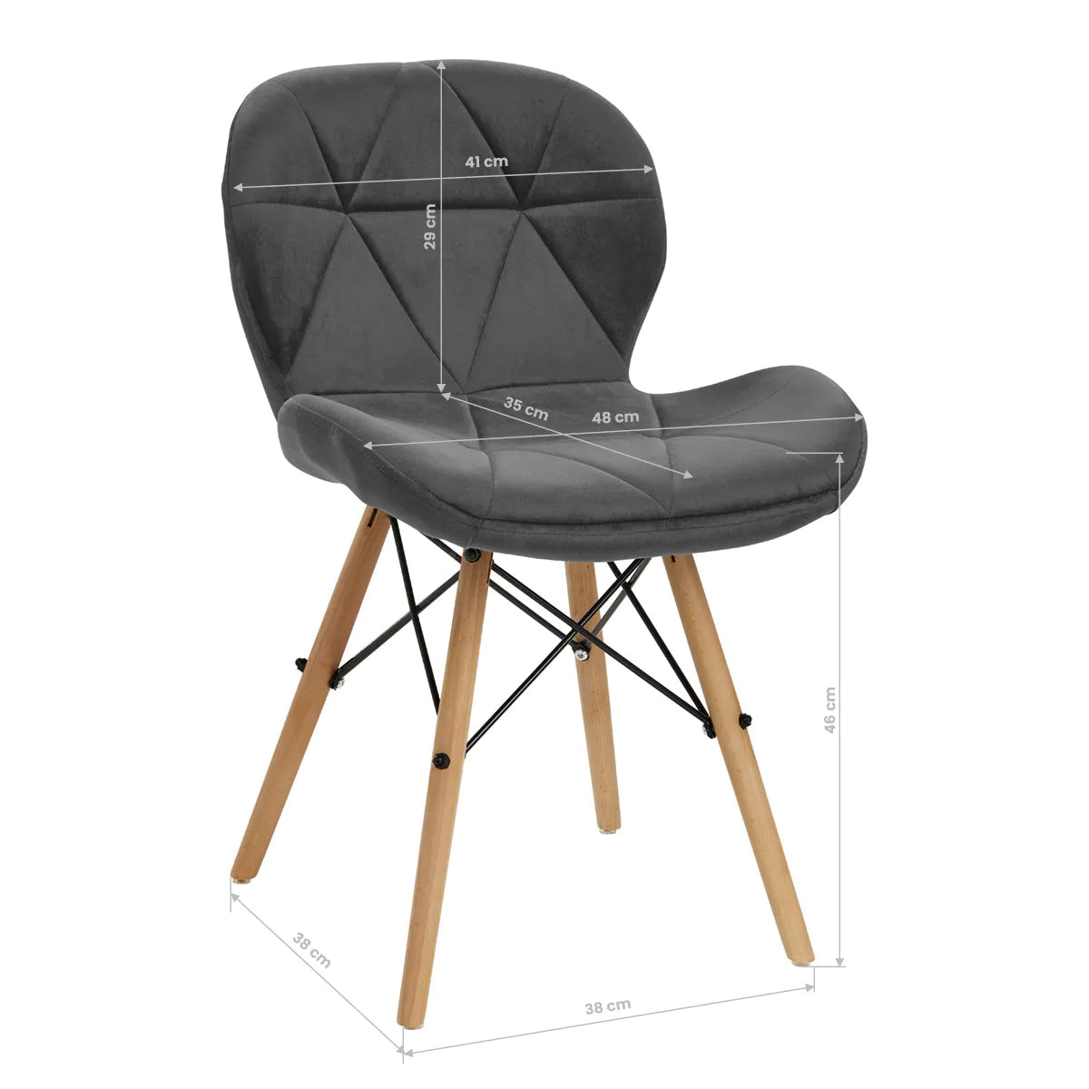 Silla terciopelo con patas de madera y diseño escandinavo