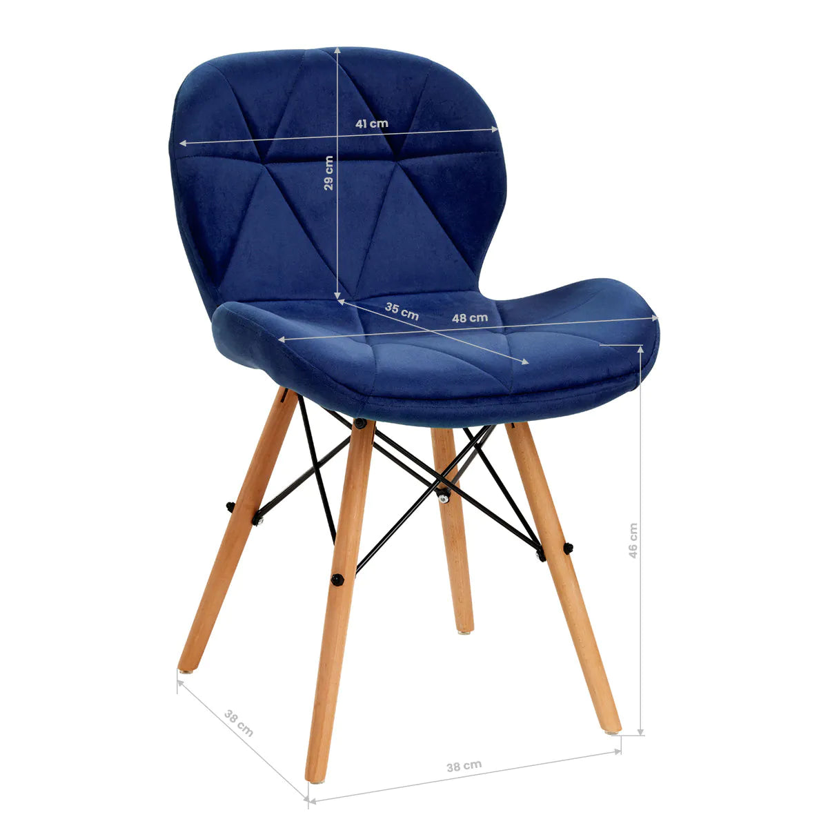 Silla terciopelo con patas de madera y diseño escandinavo