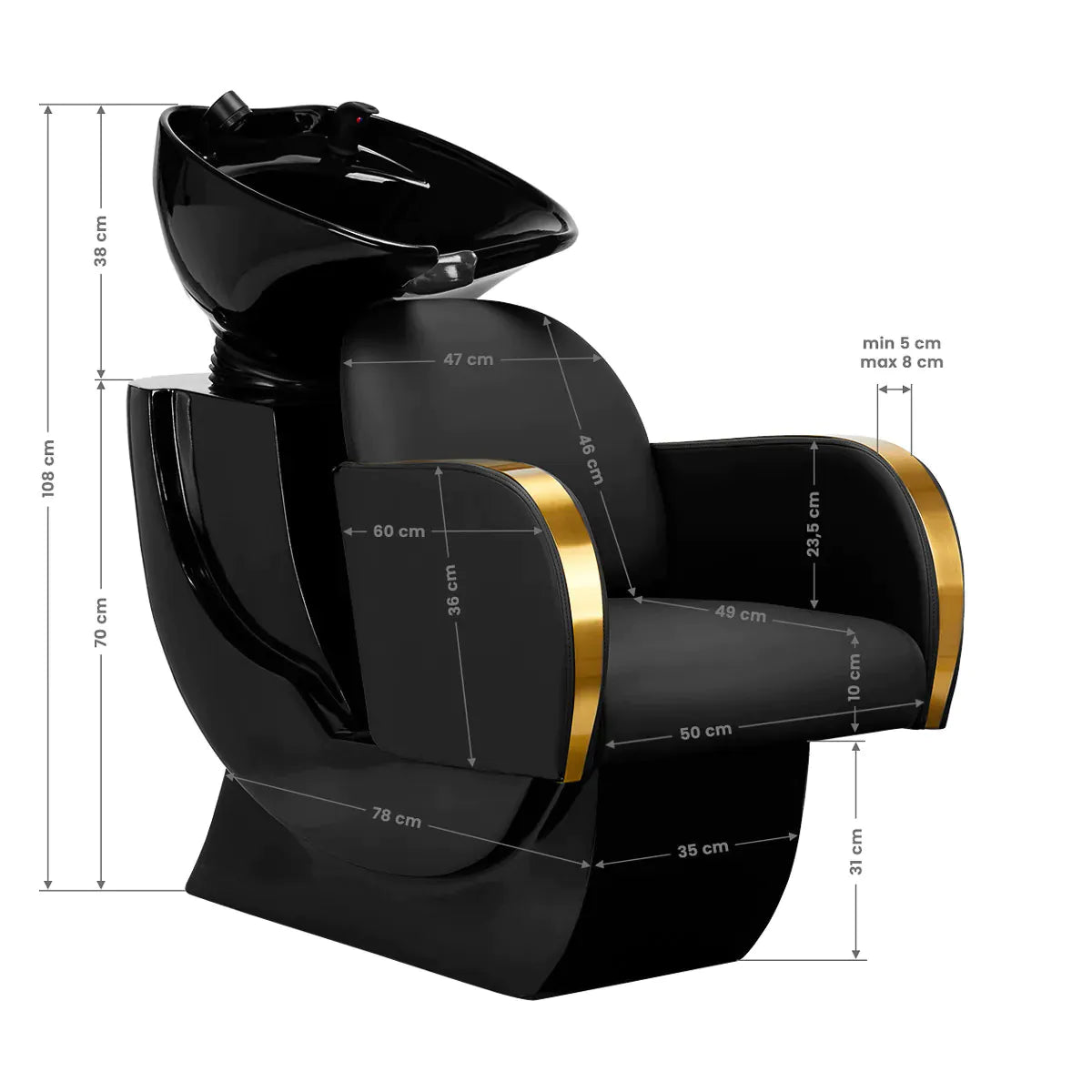 Gabbiano hairdressing wash unit Malaga gold and black 
