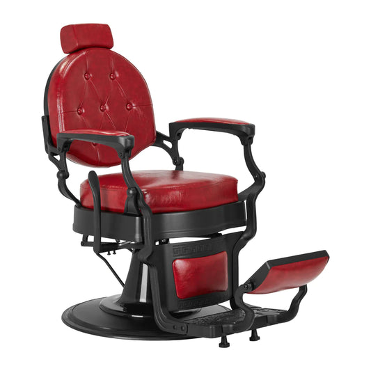 Sillón de Barbería Gabbiano President Elegante | Altura Hidráulica y Respaldo Reclinable Rojo Brillo Vintage
