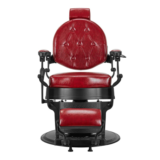 Sillón de Barbería Gabbiano President Elegante | Altura Hidráulica y Respaldo Reclinable Rojo Brillo Vintage