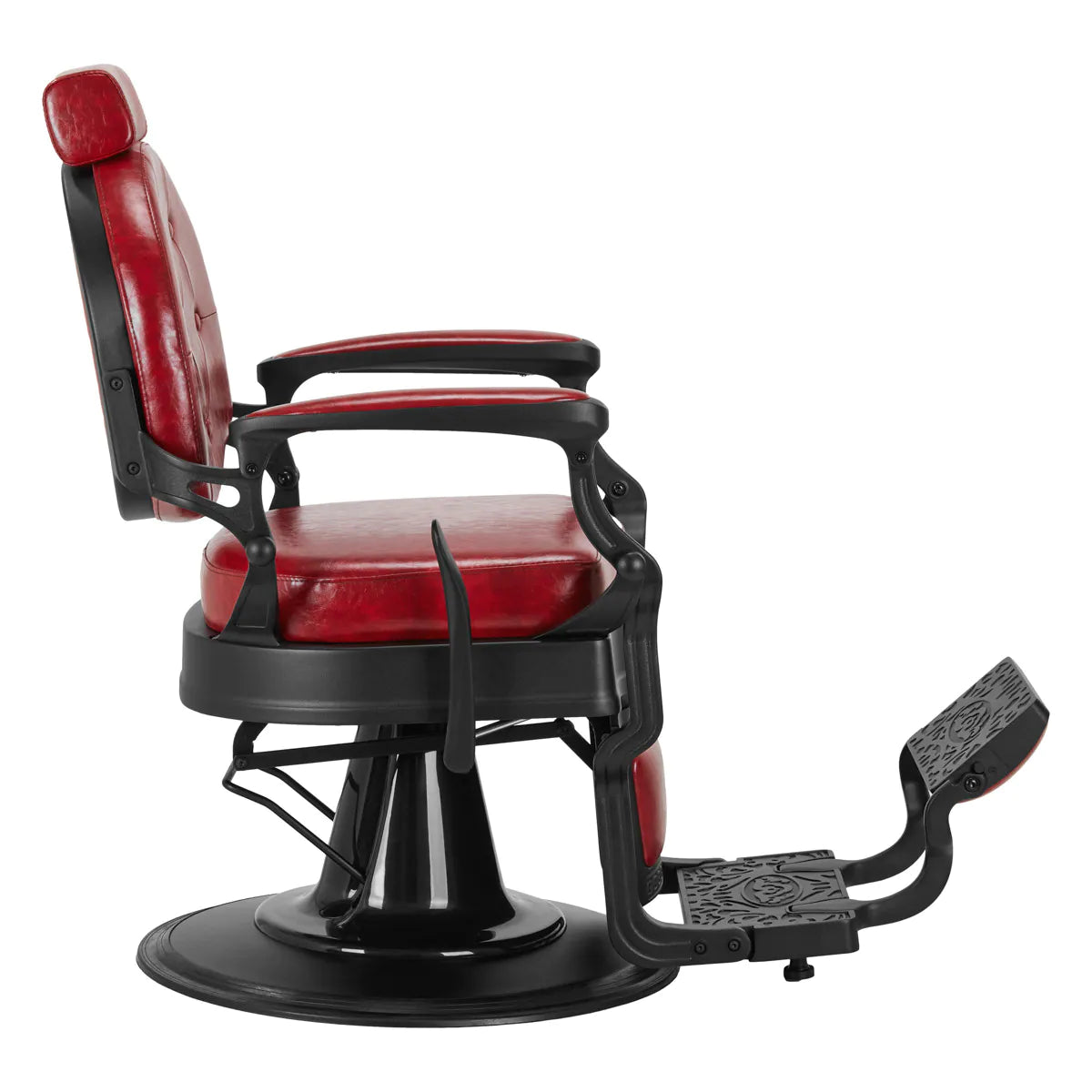 Sillón de Barbería Gabbiano President Elegante | Altura Hidráulica y Respaldo Reclinable Rojo Brillo Vintage